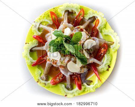 Delicious shrimp in fish sauce Thai food on white background