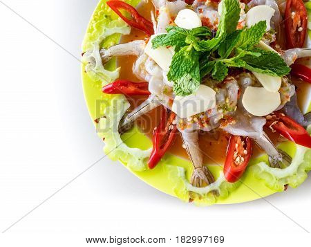 Delicious shrimp in fish sauce Thai food on white background