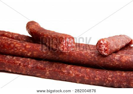 Cabanos Pork Sausages Isolated On White Background