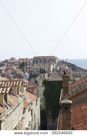 Dubrovnik, Croatia - August 22 2017: View From The Top Of The Ancient City Of Dubrovnik
