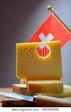 Swiss Emmental Or Emmentaler Medium-hard Cheese With Round Holes Made From Cow Milk In Canton Bern W