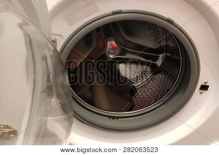 Opened Door Of A Washing Machine To Prepare The Wash.