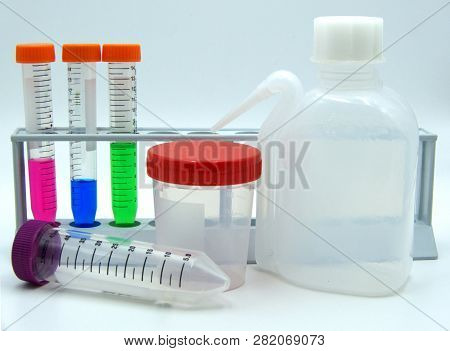 Laboratory Labware For Science Experiments, White Background