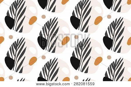 Hand Drawn Vector Abstract Creative Graphic Illustrations Seamless Collage Pattern With Tropical Exo