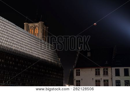 Next To Ghent Market Hall There Is A Beautiful Blood Moon