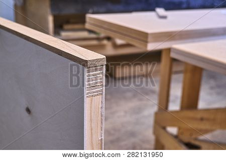 Wood Door Manufacturing Process. Door Leaf. Furniture Manufacture.