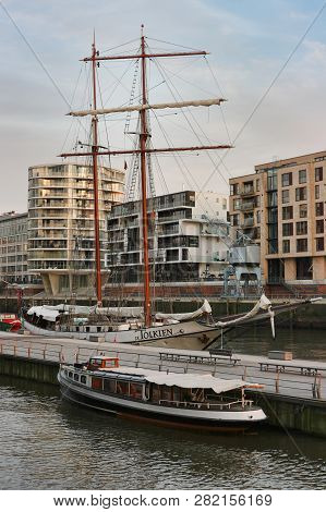 Hamburg, Germany - March 6, 2012: View To Downtown And Harbor With Sailing Ship J. R. Tolkien In 'ha