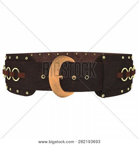 Medieval Leather Belt On Isolated White Background, 3d Illustration
