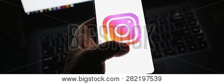 Minsk, Belarus - January 07, 2019 : Male Hand Hold Samsung Galaxy S9 In Hand Illustrative Editorial