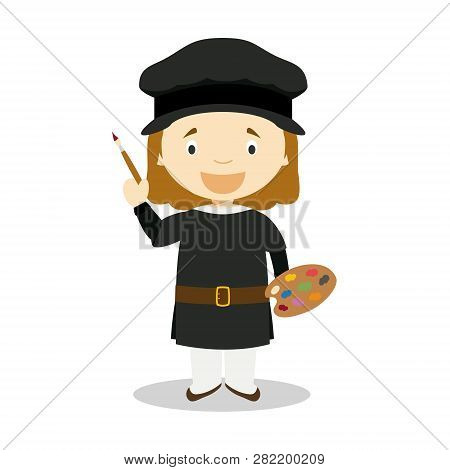 Raffaello Sanzio Cartoon Character. Vector Illustration. Kids History Collection.