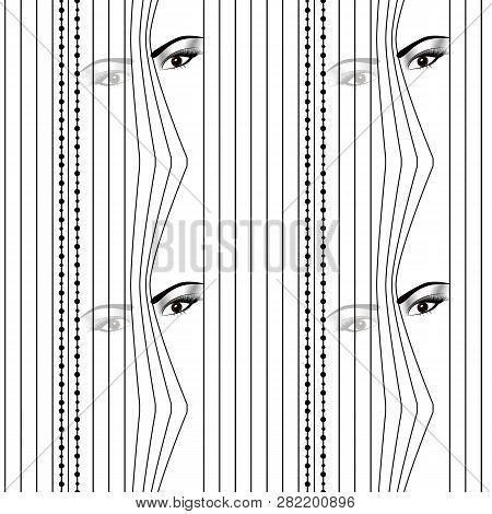 Seamless Pattern Woman Hidden Eyes Looking Through Vertical Venetian Blinds Eps 10