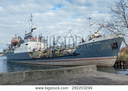 Baltiysk, Russia  - November 04, 2018: Small Marine Tanker Michail Protsenko (project 1844d, Built I