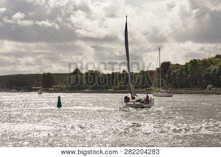 Klaipeda, Lithuania - September 22, 2018: Small Yachts Are Sailing In The Waters Of The Curonian Lag