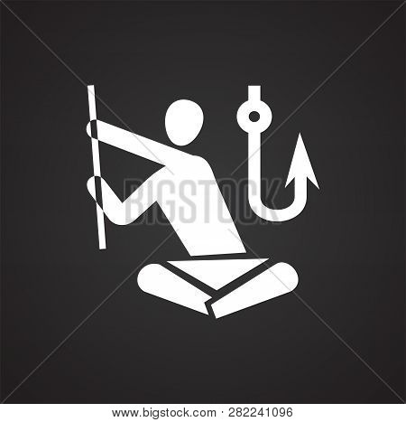 Campsite Fishing Icon On Black Background For Graphic And Web Design, Modern Simple Vector Sign. Int
