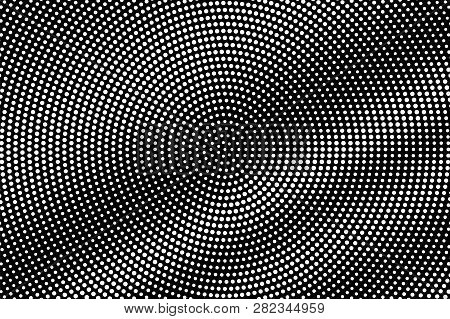 White Dots On Black Background. Bright Halftone Vector Texture. Diagonal Dotwork Gradient For Vintag