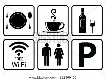 Useful Icon For Restaurant-coffee Icon,alcohol Allowed Sign,free Wifi Sign,washroom Sign,vehicle Par