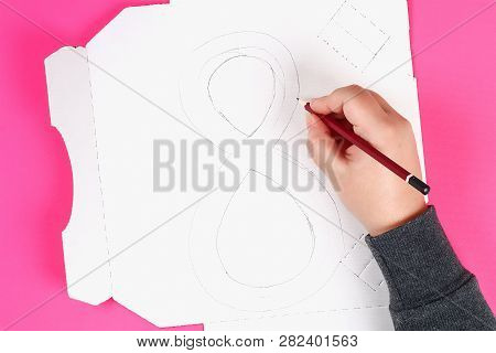 Diy Eight Made Cardboard Decorated Artificial Flower Made Blue Tissue Paper Napkin Pink Background. 