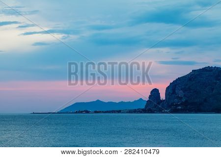 Red Sunset In Terracina, Lazio, Latina, Italy