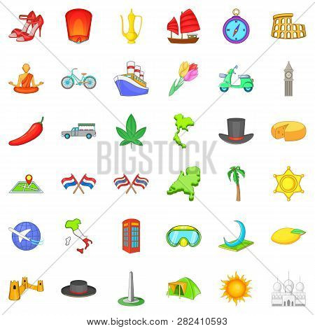 Jorney Icons Set. Cartoon Style Of 36 Jorney Icons For Web Isolated On White Background