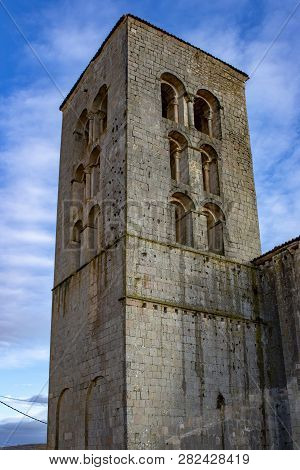 Sepulveda, Segovia, Spain; March 2018:  View Of  Tower Of Sanctuary Of The Virgin Of The Rock, In Vi