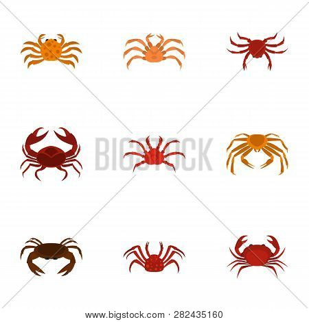 Different Crab Icons Set. Cartoon Set Of 9 Different Crab Icons For Web Isolated On White Background