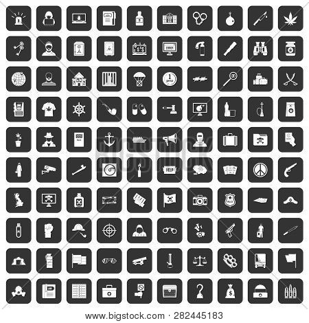 100 Crime Investigation Icons Set In Black Color Isolated Illustration