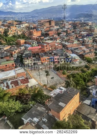 Comuna Or Slum / Slums In Medellin Colombia. Comuna 13 Is Known For Escalators Between Streets. Colo