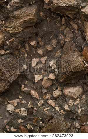 Wet Stone Wall Background . After Rain. Texture