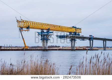 The Construction Site Of Crown Princess Mary Bridge Over The Reedy Firth, Fredrikssund, Denmark, Feb