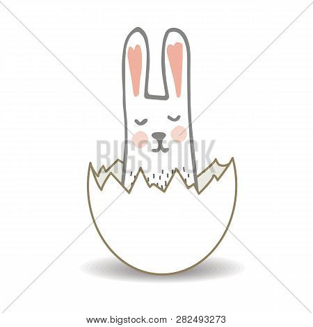 Happy Easter Surprise Egg With Cute Sweet Bunny