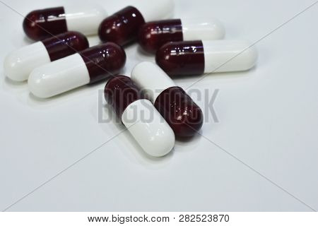 High Doses Of Medicine For Treatment. Pain Medication Tablets. Assorted Pharmaceutical Medicine Pill