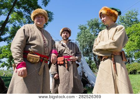 Kiev, Ukraine - May 27, 2018: Men In Costumes Of Cossacks At The Festival Of Historical Reconstructi