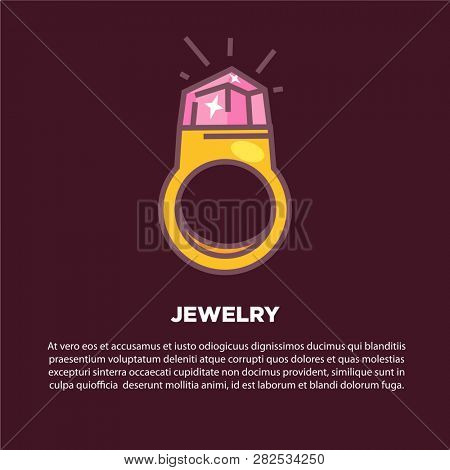 Jewelry cartoon poster with gold ring and discription