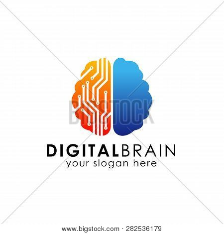 Digital Brain Logo Design Template. Electronic Brain Logo Vector. Smart Brain Vector Icon