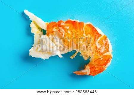 Unskin Lobster On A Blue Background Horizontal Composition