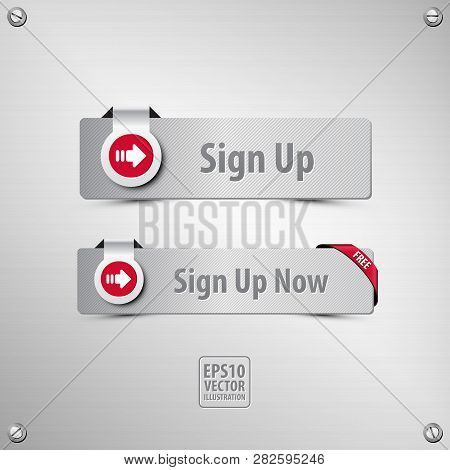Sign Up Button Set Containing Two Well Designed, Textured, Metallic Sign Up Buttons, Icon, Corner Ri