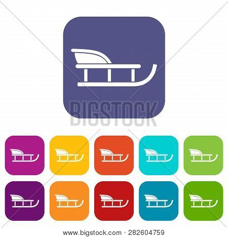 Sled Icons Set Illustration In Flat Style In Colors Red, Blue, Green, And Other