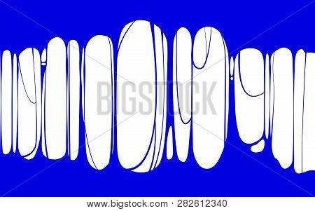 Slime Sticky Blue Banner, Spittle, Snot. Frame Of Scary Zombie, Alien Slime. Cartoon Flat Slime Isol