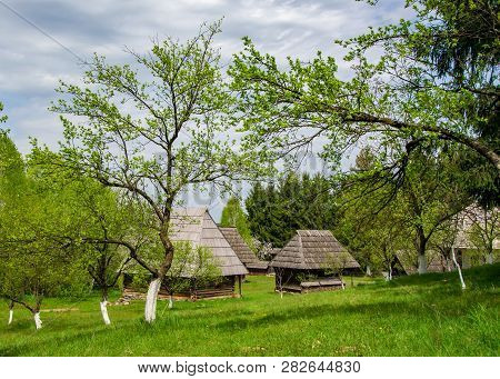Scenic Spring Rural Landscape With Traditional Maramures Wooden Architecture, Maramures, Romania