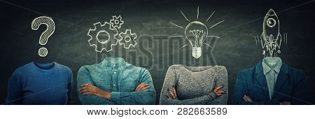 Surreal Anonymous Group Of People With Symbols Instead Head. Problem Analysis Solution And Project C