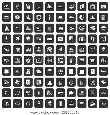 100 Seaside Resort Icons Set In Black Color Isolated Illustration