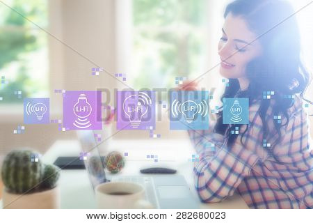 Lifi Theme With Young Woman Holding A Pencil