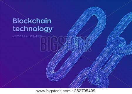 Block Chain. Crypto Currency. Hyperlink Chain. Blockchain Concept. 3d Wireframe Chain With Digital C