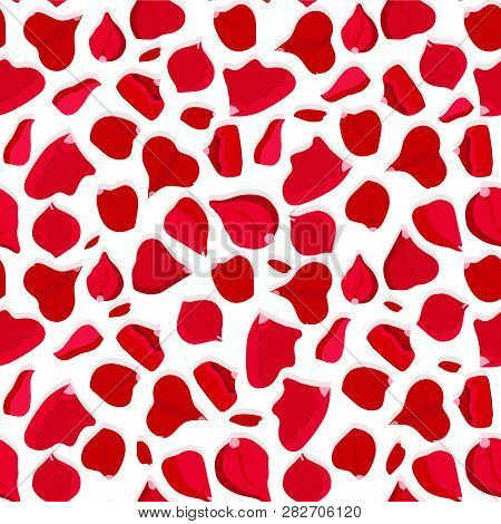 Rose Petals Seamless Pattern. Red Petals On White, Shadows. Design Element Stock Vector Illustration