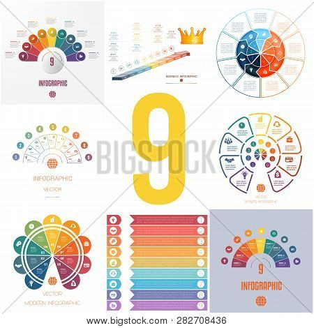Set 8 Universal Templates Elements For Infographics Conceptual Cyclic Processes For 9 Positions Poss