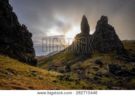 The Landscape Around The Old Man Of Storr And The Storr Cliffs, Isle Of Skye, Scotland, United Kingd