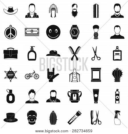 Hairdresser Icons Set. Simple Style Of 36 Hairdresser Icons For Web Isolated On White Background
