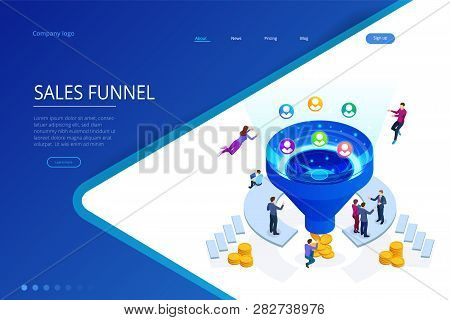 Isometric Online Funnel Generation Sales, Customer Generation, Digital Marketing And E-business Tech