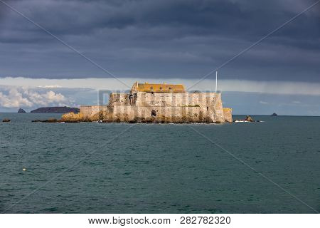 View Of The Fort National In Saint Malo A Tidal Island In The English Channel At High Tide. Brittany
