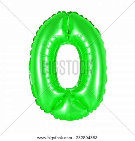Number 0 (zero) Of Green Balloons On A White Background. Discounts And Sales, Holidays And Education